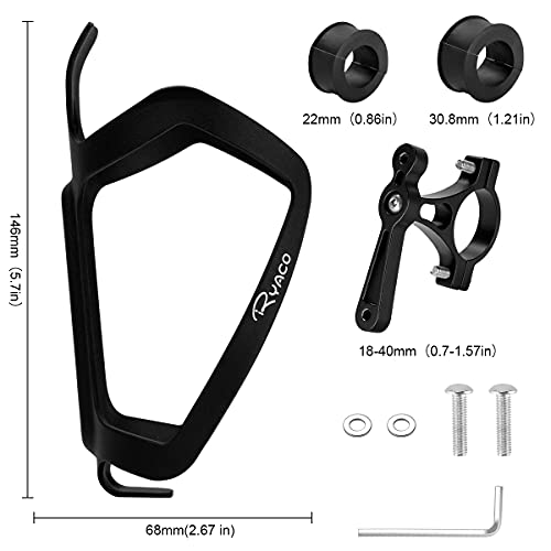 Portabotellas para Bicicleta RYACO - Negro Mate Bilateral, fácil de Colocar, Seguro y Estable, diseño único, portabotellas de Aluminio para Bicicleta - para Ciclismo al Aire Libre, Carretera, BMX