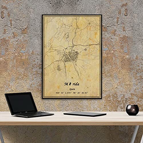 Póster de Mérida de España para pared, diseño de mapa de Mérida, estilo vintage, sin marco, para decoración de regalo, 45,7 x 60,9 cm
