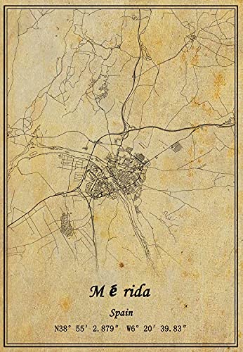 Póster de Mérida de España para pared, diseño de mapa de Mérida, estilo vintage, sin marco, para decoración de regalo, 45,7 x 60,9 cm