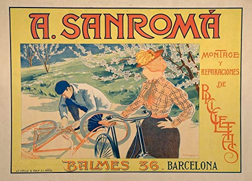 Póster vintage Ciclismo Sanroma BICICICLES, ESPAÑA c1900 250 g/m² brillante de la tarjeta artística A3