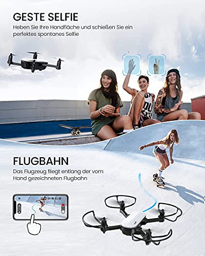 Potensic Elfin 2K Drone con Cámara, Dron WiFi con 20 Minutos Vuelo, Posicionamiento Flujo Óptico, Control Gestos, Quadcopter Helicóptero con Headless Modo, Vuelo de Trayectoria, con Bolsa