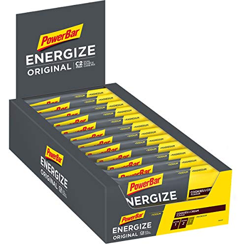 Powerbar Energize Original Cookies & Cream 25x55g-Barra de Alta Energía de Carbono + C2MAX Magnesio y Sodio, 25 x 55g