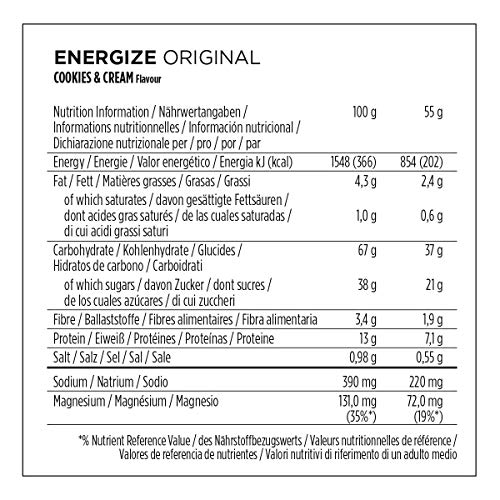 Powerbar Energize Original Cookies & Cream 25x55g-Barra de Alta Energía de Carbono + C2MAX Magnesio y Sodio, 25 x 55g