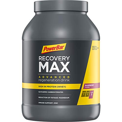 PowerBar Recovery Max Raspberry 1144g - Bebida de Suero de Leche de Regeneración con Carbohidratos + Magnesio y Zinc