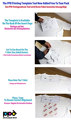PPD A4 x 5 Hojas de Papel de Transferencia Térmica Para Camisetas, Mascarillas y Tejidos Claros - Para Impresora de Inyección de Tinta Inkjet - PPD-1-5