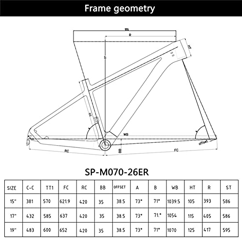 PPLAS 26er Carbon MTB Frame Ultralight T800 Carbon Bike Bike Frame Kids MTB Bicicletas Marcos de Carbono B.S.A Tamaño 17" (Color : UD Black Matte, Size : 17inch)