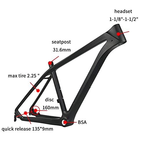 PPLAS 26er Carbon MTB Frame Ultralight T800 Carbon Bike Bike Frame Kids MTB Bicicletas Marcos de Carbono B.S.A Tamaño 17" (Color : UD Black Matte, Size : 17inch)