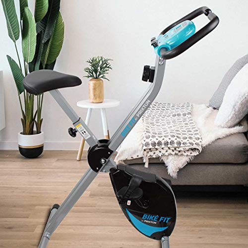 PRIXTON Bike Fit BF100 - Bicicleta Estatica Plegable con 8 Niveles de Resistencia, Ajuste de Asiento, Soporte para Tablet/móvil Integrado, Pantalla LED con Velocidad, Tiempo, Distancia, calorías