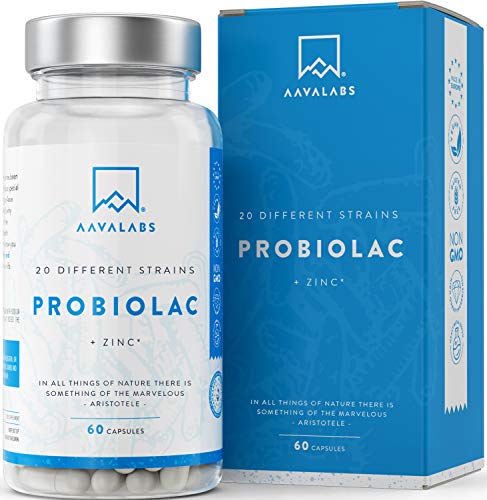 Probióticos y Prebioticos [ 50 mil millones de UFC ] 20x Cepas bacterianas (Incl. Acidophilus & Bifidobacterium) + Inulina por dosis - Zinc agregado para apoyo inmunológico - 60 Cápsulas