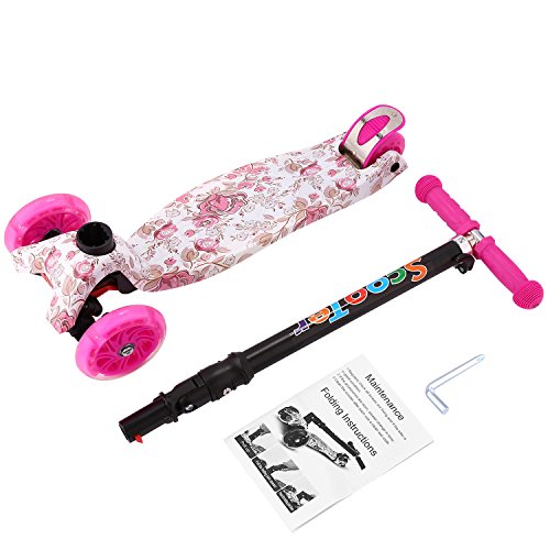 Profun Patinete Niño, Patinete para Niños 3 a 10 Años， Patinete Plegable con Ruedas de luz LED Patinetes de Altura Ajustable para Niños y Niñas (77CM-87CM), Carga Máxima 50 KG