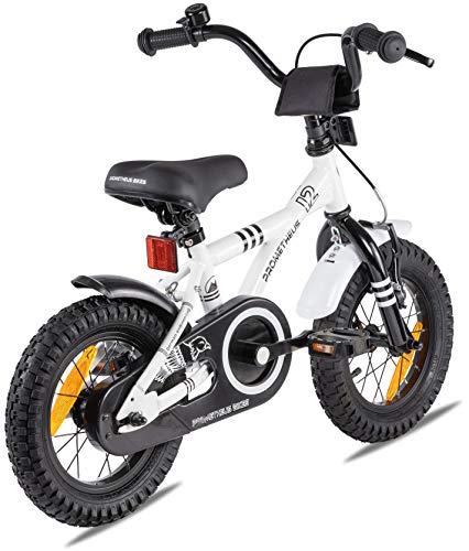 Prometheus Bicicleta para niños de 2 a 5 años | Bicicleta Infantil 3 años para niñas 12 Pulgadas con ruedines en Blanco y Negro