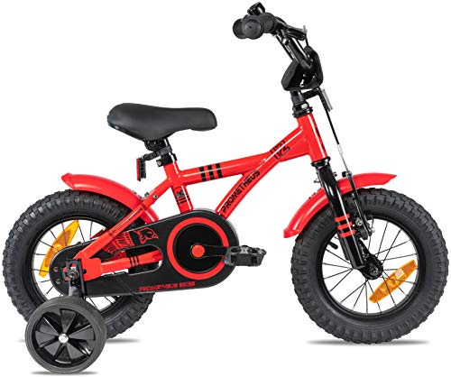 Prometheus Bicicleta para niños de 2 a 5 años | Bicicleta Infantil 3 años para niñas 12 Pulgadas con ruedines en Rojo y Negro