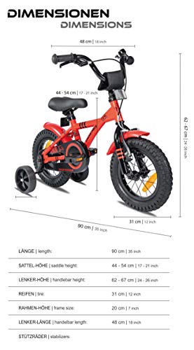 Prometheus Bicicleta para niños de 2 a 5 años | Bicicleta Infantil 3 años para niñas 12 Pulgadas con ruedines en Rojo y Negro