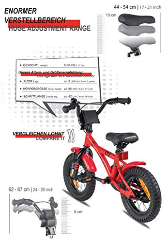 Prometheus Bicicleta para niños de 2 a 5 años | Bicicleta Infantil 3 años para niñas 12 Pulgadas con ruedines en Rojo y Negro