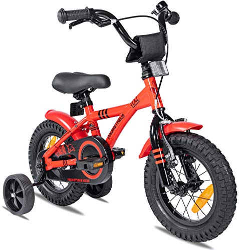 Prometheus Bicicleta para niños de 2 a 5 años | Bicicleta Infantil 3 años para niñas 12 Pulgadas con ruedines en Rojo y Negro