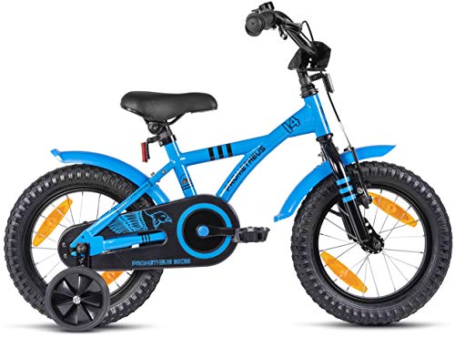 Prometheus Bicicleta para niños de 3 a 5 años | Bicicleta Infantil 4 años para niñas 14 Pulgadas con ruedines en Azul y Negro