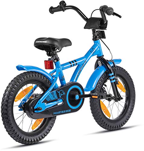 Prometheus Bicicleta para niños de 3 a 5 años | Bicicleta Infantil 4 años para niñas 14 Pulgadas con ruedines en Azul y Negro