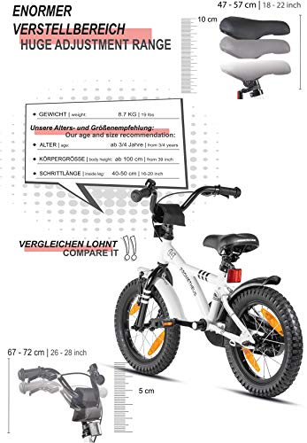 Prometheus Bicicleta para niños de 3 a 5 años | Bicicleta Infantil 4 años para niñas 14 Pulgadas con ruedines en Blanco y Negro