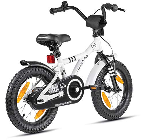 Prometheus Bicicleta para niños de 3 a 5 años | Bicicleta Infantil 4 años para niñas 14 Pulgadas con ruedines en Blanco y Negro