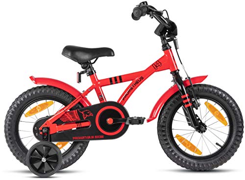 Prometheus Bicicleta para niños de 3 a 5 años | Bicicleta Infantil 4 años para niñas 14 Pulgadas con ruedines en Rojo y Negro