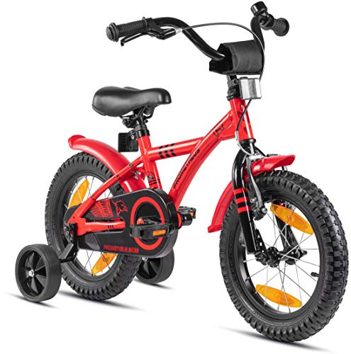 Prometheus Bicicleta para niños de 3 a 5 años | Bicicleta Infantil 4 años para niñas 14 Pulgadas con ruedines en Rojo y Negro