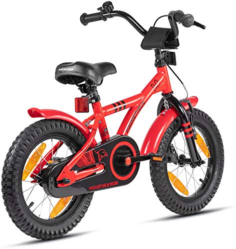 Prometheus Bicicleta para niños de 3 a 5 años | Bicicleta Infantil 4 años para niñas 14 Pulgadas con ruedines en Rojo y Negro