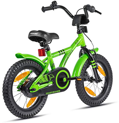 Prometheus Bicicleta para niños de 3 a 5 años | Bicicleta Infantil 4 años para niñas 14 Pulgadas con ruedines en Verde y Negro