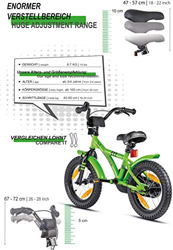 Prometheus Bicicleta para niños de 3 a 5 años | Bicicleta Infantil 4 años para niñas 14 Pulgadas con ruedines en Verde y Negro