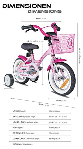 PROMETHEUS BICYCLES - Bicicleta Infantil Para Niña, a Partir de 3 Años Con Ruedines Y Freno Contrapedal – Bicicleta Infantil 12" Classic Edition 2019, Rosa Lila, 12 Pulgadas