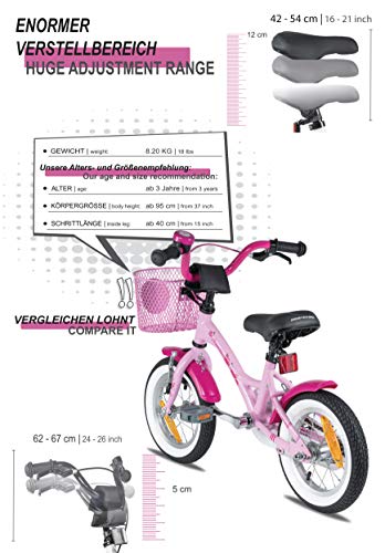 PROMETHEUS BICYCLES - Bicicleta Infantil Para Niña, a Partir de 3 Años Con Ruedines Y Freno Contrapedal – Bicicleta Infantil 12" Classic Edition 2019, Rosa Lila, 12 Pulgadas