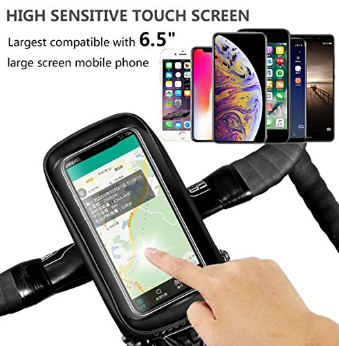 PROZADA Bolsa Bicicleta Impermeable con Pantalla Táctil Soporte para Teléfono Celular Superior para Teléfonos Celulares de 6.5", iPhone, Samsung, Soporte para Teléfono de Bicicleta (Black)