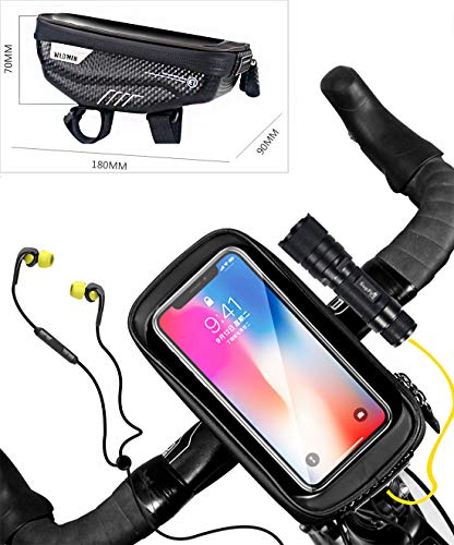 PROZADA Bolsa Bicicleta Impermeable con Pantalla Táctil Soporte para Teléfono Celular Superior para Teléfonos Celulares de 6.5", iPhone, Samsung, Soporte para Teléfono de Bicicleta (Black)