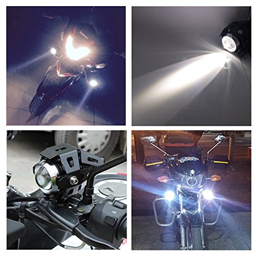 PROZOR 2pcs Faros Delanteras de Motocicleta con Interruptor y Fusible 15W 3000LM Faros Auxiliares Antiniebla Moto 3 Modos CREE U5 Foco LED Faro Auxiliares para Motocicleta