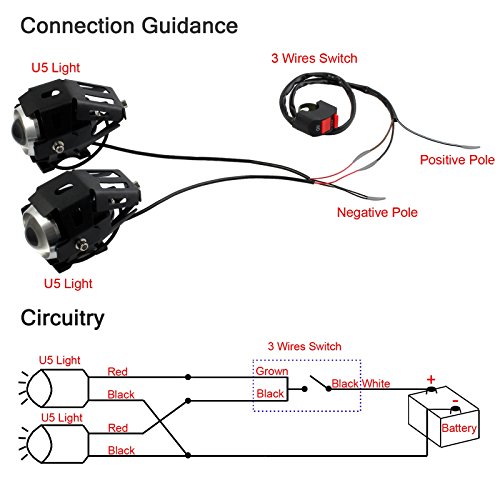 PROZOR 2pcs Faros Delanteras de Motocicleta con Interruptor y Fusible 15W 3000LM Faros Auxiliares Antiniebla Moto 3 Modos CREE U5 Foco LED Faro Auxiliares para Motocicleta