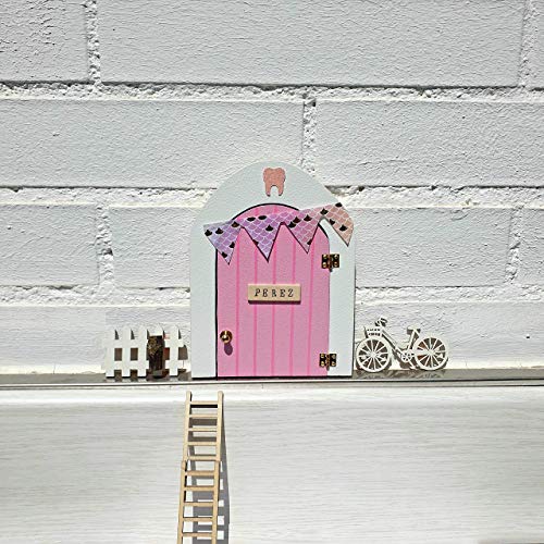 Puerta Ratoncito Perez que SE ABRE!! de madera (taller artesanal) con accesorios * rosa*