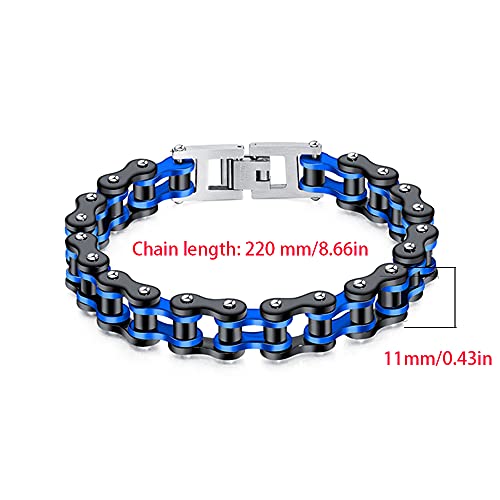 Pulsera de Bicicleta para Hombre, Pulsera de Cadena de Motociclista de Acero Inoxidable, Pulsera de Eslabones de Punk Rock, Joyería de Cadena de Eslabones de Brazalete, para Hombres y Niños (Azul)