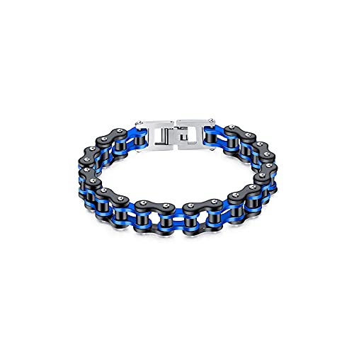 Pulsera de Bicicleta para Hombre, Pulsera de Cadena de Motociclista de Acero Inoxidable, Pulsera de Eslabones de Punk Rock, Joyería de Cadena de Eslabones de Brazalete, para Hombres y Niños (Azul)