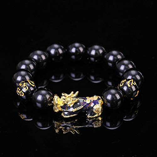 Pulsera de Cuentas talladas a Mano de Feng Shui Color Cambiado con joyería de Cuentas chapadas en Oro Amuleto Rico y Afortunado Brecelet