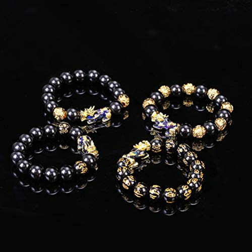 Pulsera de Cuentas talladas a Mano de Feng Shui Color Cambiado con joyería de Cuentas chapadas en Oro Amuleto Rico y Afortunado Brecelet
