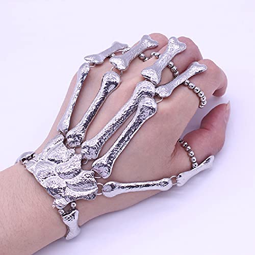 Pulsera de dedo de calavera, pulsera de calavera, pulsera de anillo de Halloween, fantasma Pulsera de calavera de dedo gótico, adecuada para tu disfraz de Halloween Pulsera Unisex (plata)