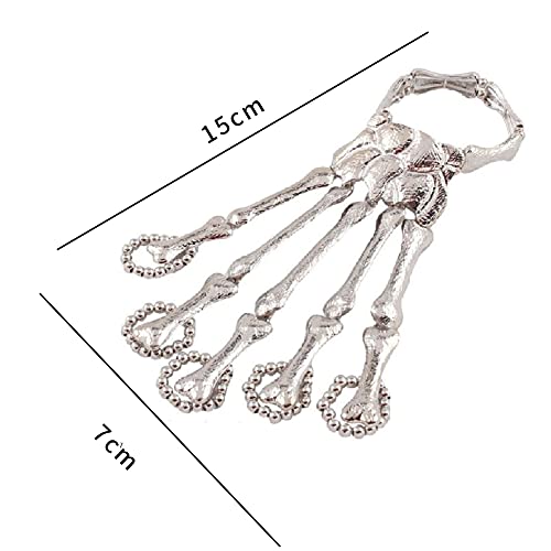 Pulsera de dedo de calavera, pulsera de calavera, pulsera de anillo de Halloween, fantasma Pulsera de calavera de dedo gótico, adecuada para tu disfraz de Halloween Pulsera Unisex (plata)