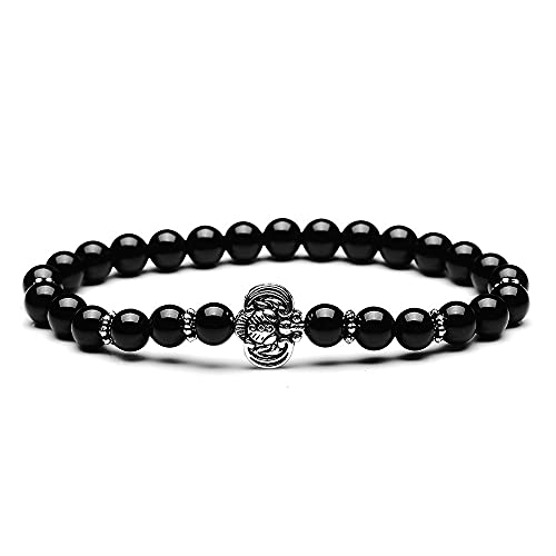 Pulsera De Piedra Para Mujer,Pulsera De Piedras Preciosas Para Mujer, Cuentas De Piedra De Ónix Negro Natural, Pulsera Elástica, Plata, Cabeza De Elefante, Brazalete, Joyería De Chakra, Regalo De