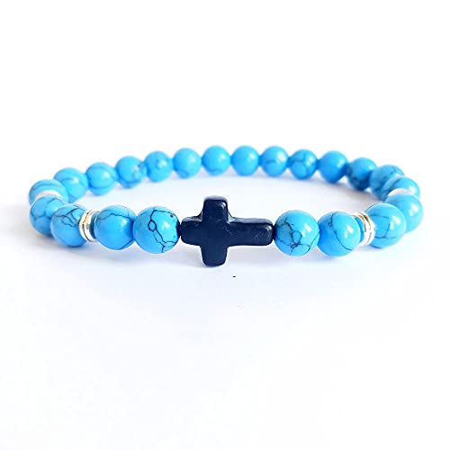 Pulsera De Piedra Para Mujer,Pulsera De Piedras Preciosas Para Mujer, Cuentas De Piedra Turquesa Azul Natural, Pulsera Elástica, Brazalete Cruzado Negro, Joyería De Chakra, Regalo De Yoga Boho Par