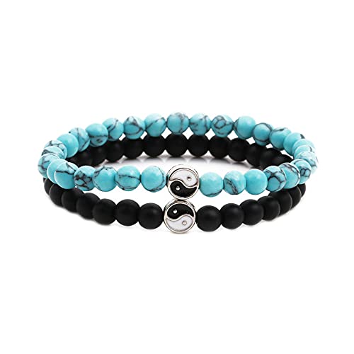 Pulsera De Piedra Para Mujer,Pulsera De Piedras Preciosas Para Mujer Pulsera De Cuentas De Piedra Turquesa Azul Natural Brazalete Elástico De Chismes Chakra Joyería Boho Yoga Regalo Para Novia Mam