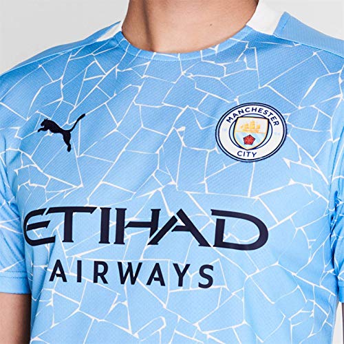 PUMA Manchester City Temporada 2020/21-HOME Shirt Replica SS with Sponsor Camiseta Primera Equipación, Unisex Adulto, Team Light Blue-Peacoat, L