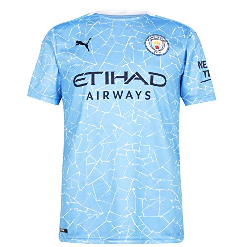 PUMA Manchester City Temporada 2020/21-HOME Shirt Replica SS with Sponsor Camiseta Primera Equipación, Unisex Adulto, Team Light Blue-Peacoat, L