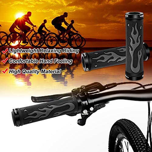 Puños Bicicleta Antideslizante Caucho Puños Manillar de Bicicleta Aluminio Doble Bloqueo Puños MTB 22mm Mango para Bicicleta Universal para Montaña, Bici Plegable, Scooter Puños (Negro Gris)