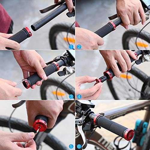 Puños de Manillar Bicicleta Goma TPR Profesional Cerradura Doble, Antideslizante Puños Bicicleta Montaña con Bloqueo de Aluminio, Puños BMX, Puños MTB, Scooter, para Bicileta Plegable/Urbana/Pit Bike