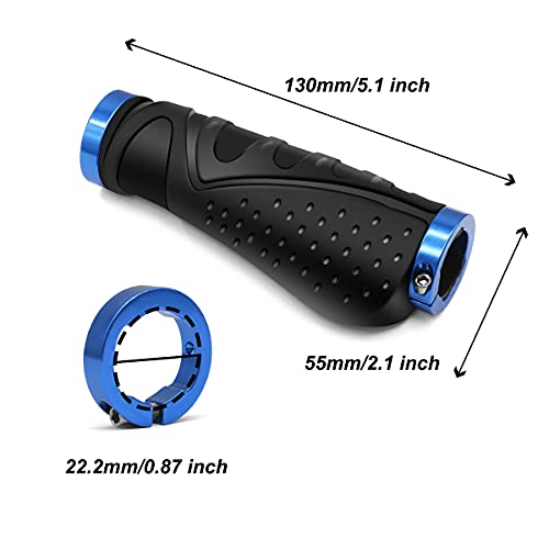 Puños para Bicicleta Antideslizante Caucho Puños Manillar Bicicleta Aluminio Doble Bloqueo de 22mm Mango para Bicicleta, Puños MTB Ergonomicos para Montaña, Bici Plegable, Scooter Puños (Negro azul)