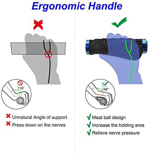 Puños para Bicicleta Antideslizante Caucho Puños Manillar Bicicleta Aluminio Doble Bloqueo de 22mm Mango para Bicicleta, Puños MTB Ergonomicos para Montaña, Bici Plegable, Scooter Puños (Negro azul)